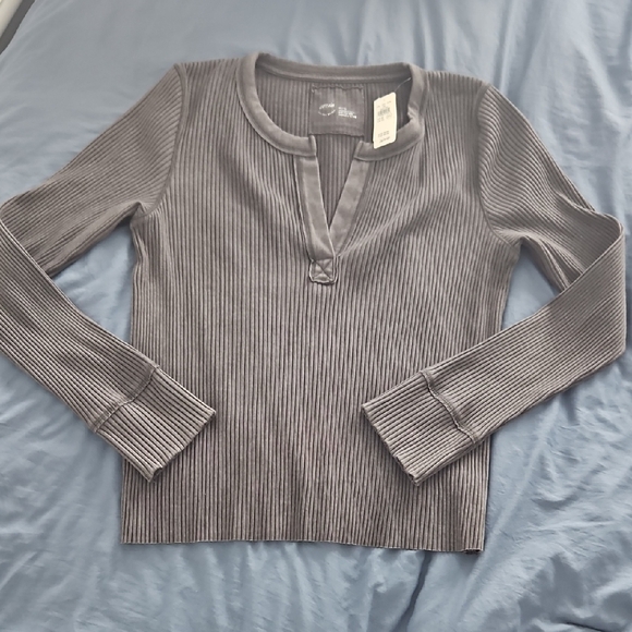 aerie Tops - Aerie Charcoal Ribbed Long Sleeve Top